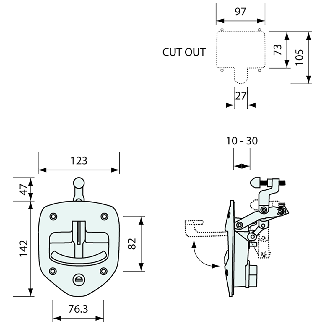 Drop T Compress Latch Lock Black 125mm